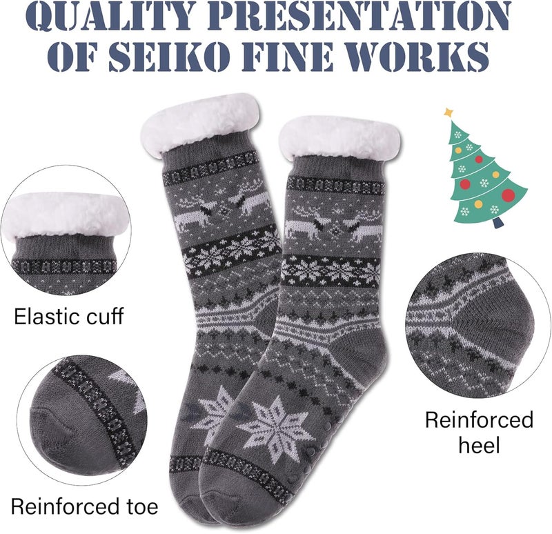 LINEMIN Mens Warm Slipper Socks Soft Cozy Fuzzy Fleece-Lined Winter Non Slip Indoor Christmas Socks - Image 5